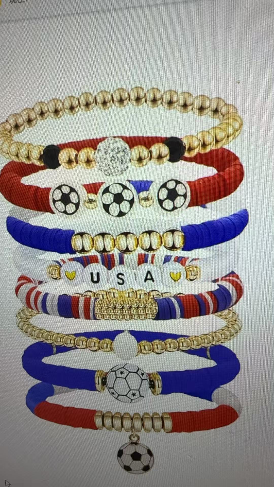 Wholesale Layered Bracelet Set US-Canada-Mexico World Cup Football Themed Sports Match Set Bracelet