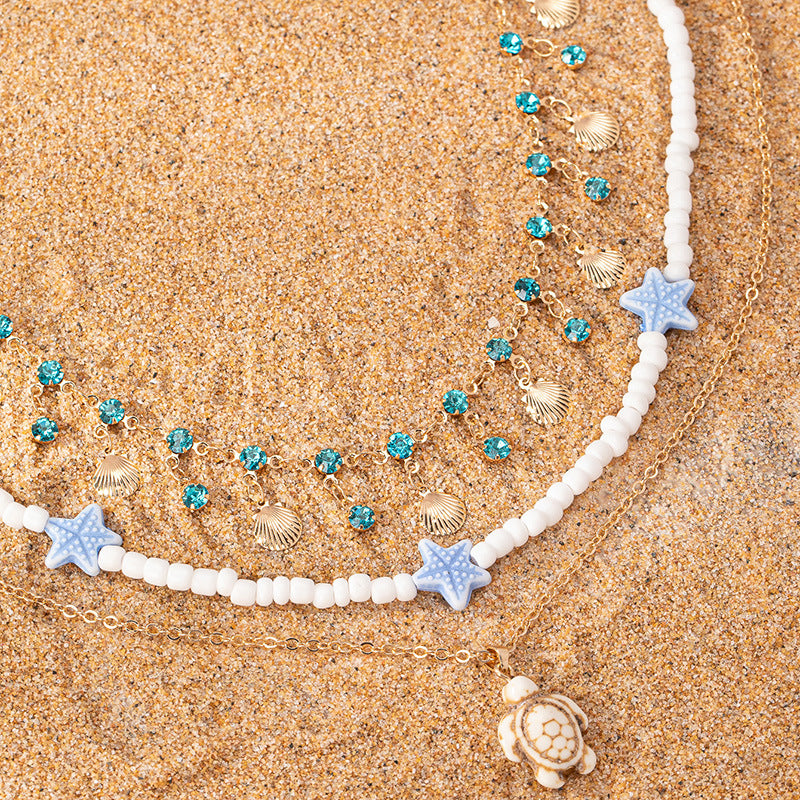 Wholesale  handmade beaded clavicle chain women' s new Korean version of fresh temperament starfish shell beaded necklace