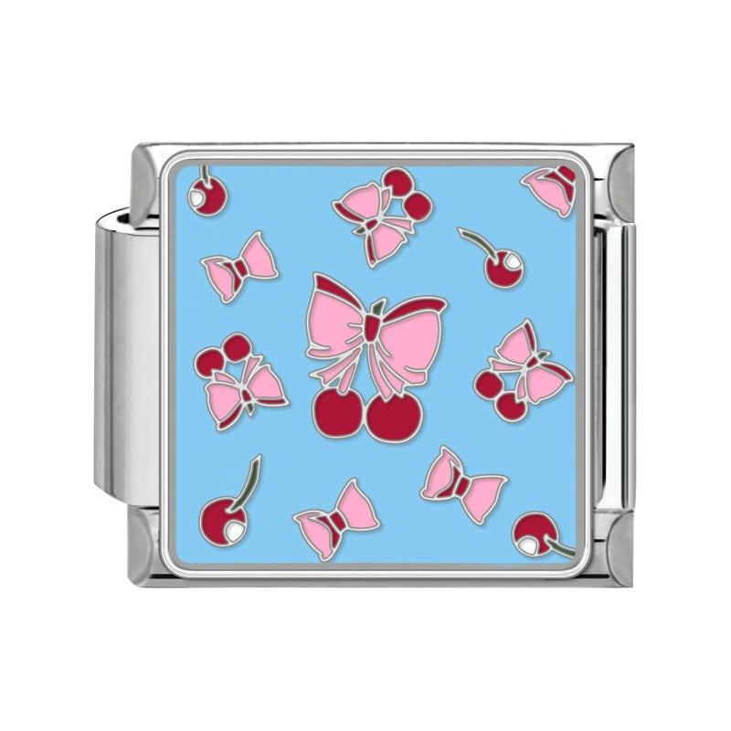 Wholesale Nature Italian Charms DIY square cherry Section Creative Stainless Steel Composable Bracelet