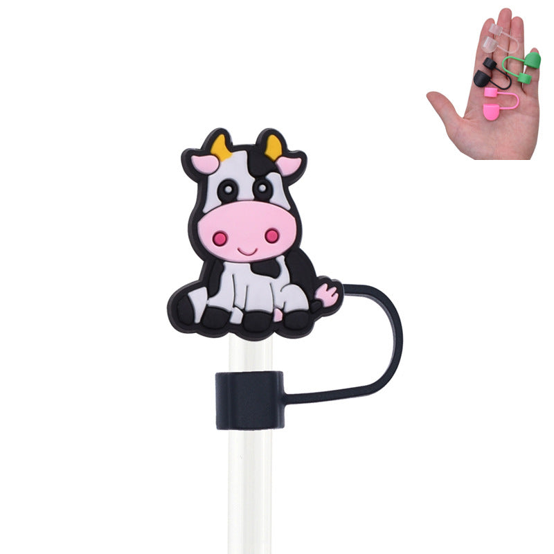 Wholesale Random 100pcs Cute Cow PVC Soft Straw Tube Cap