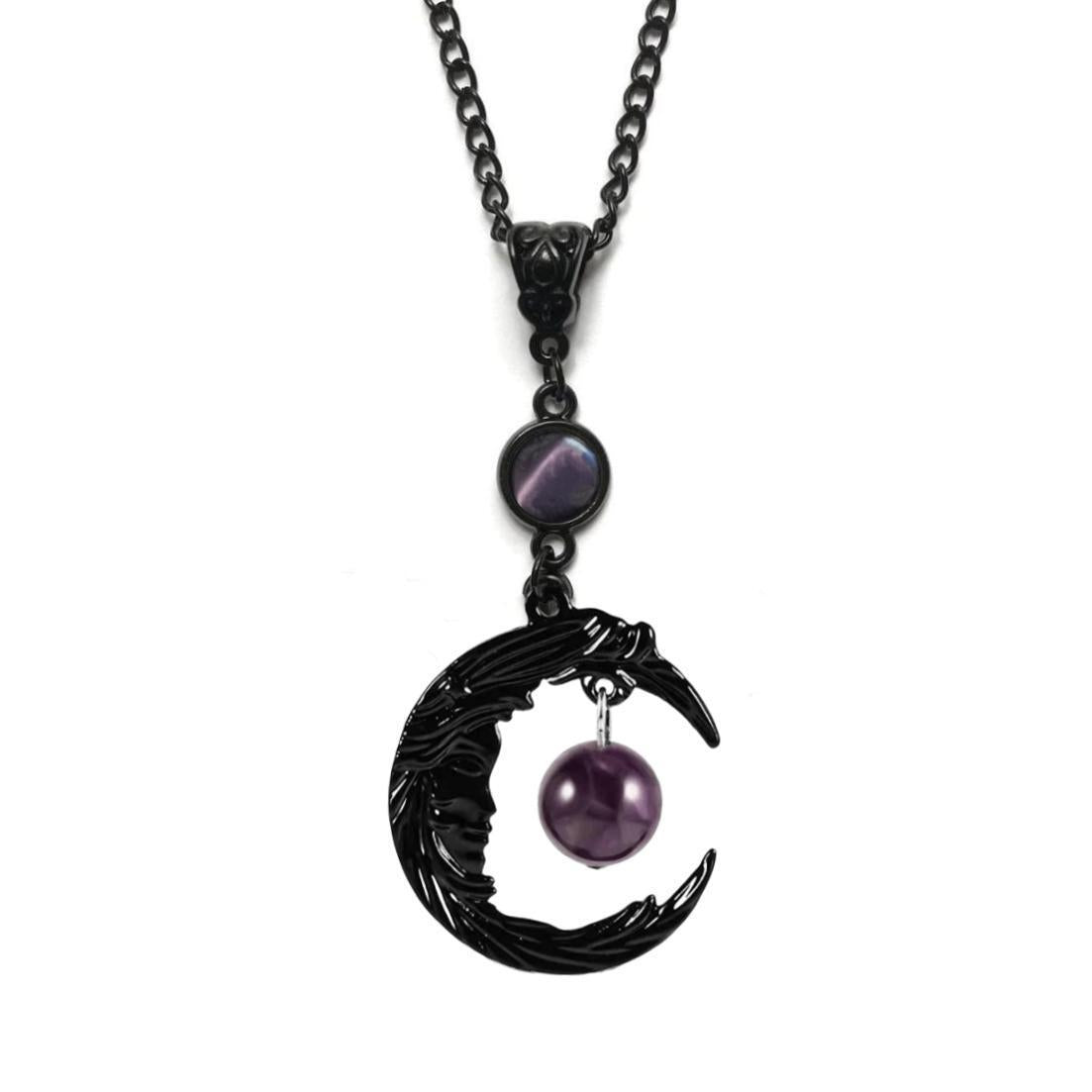 Wholesale Gothic Natural Amethyst Moon Goddess Pendant Charms Necklace