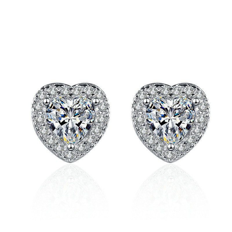 Wholesale  Love Micro Set Simulation Diamond Super Flash  Zircon Heart-shaped Earrings