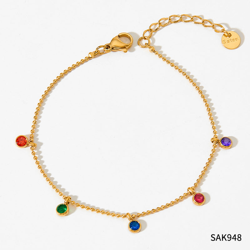 Wholesale  Stainless Steel Inlaid Colorful Zircon Geometric  Bracelet