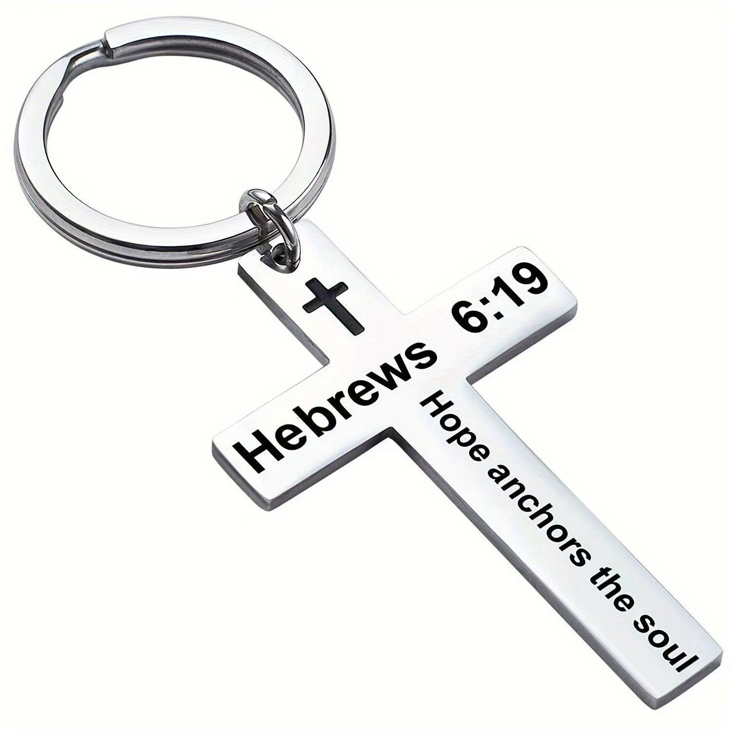 Wholesale creative Titanium Steel cross inspirational lettering metal keychain
