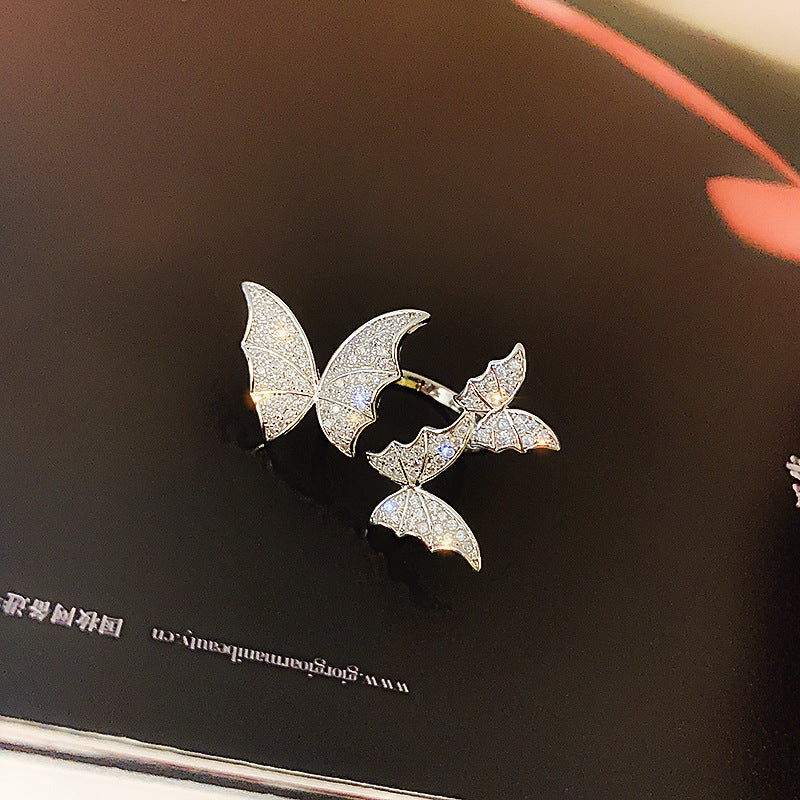 Wholesale exaggerated rhinestone micro inlaid butterfly open ring