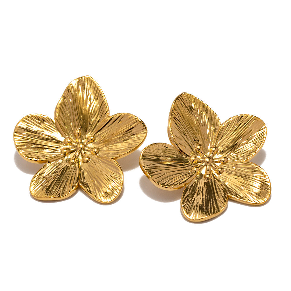 Wholesale Vintage Gold Stainless Steel Flower Metal Stud Earrings ACC-ES-JieDing005