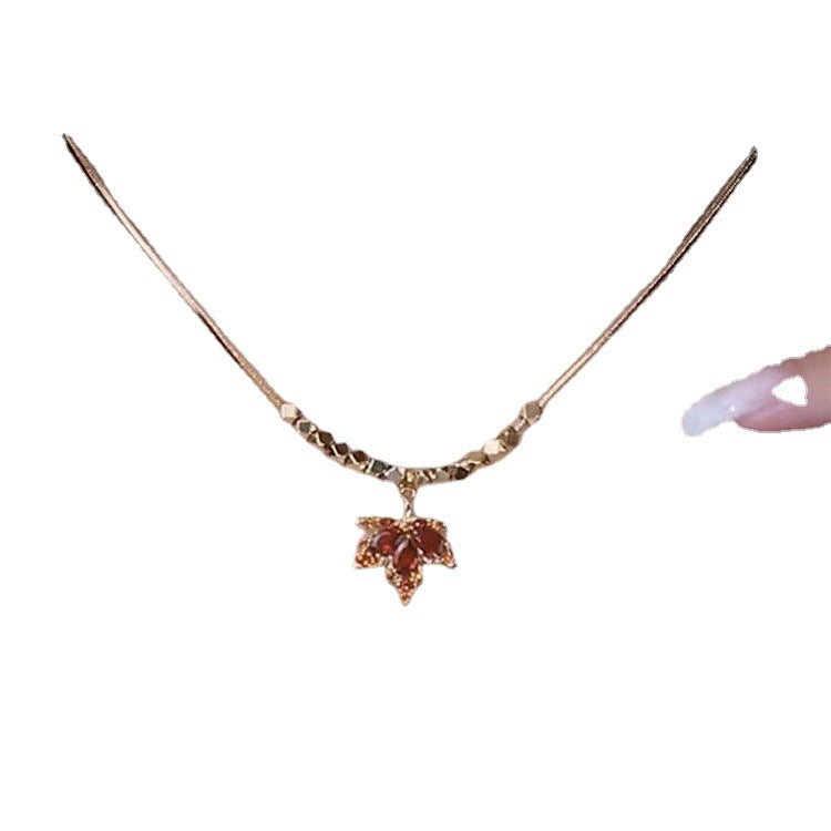 Wholesale  Gold Plated Red Maple Leaf Necklace