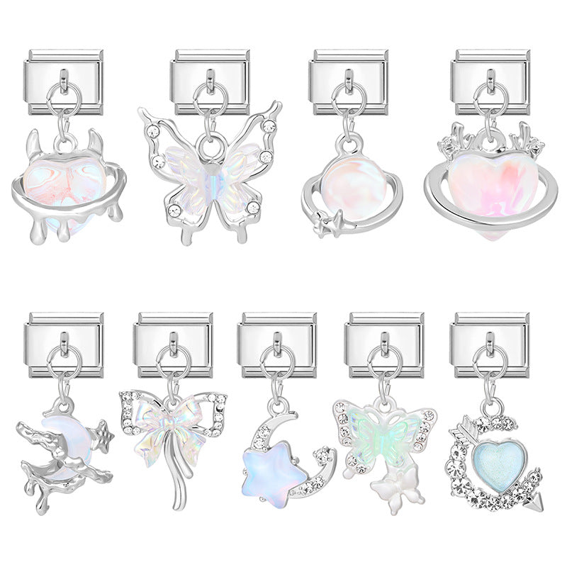 Wholesale Italian Charm Bracelet 9mm DIY Splicing Removable Titanium Steel  Love Bow Composable Bracelet