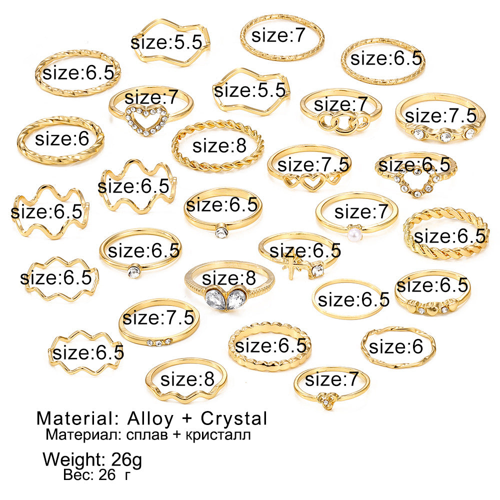 Wholesale 30pcs/set geometric Gothic wind finger ring female personality irregular ring suit