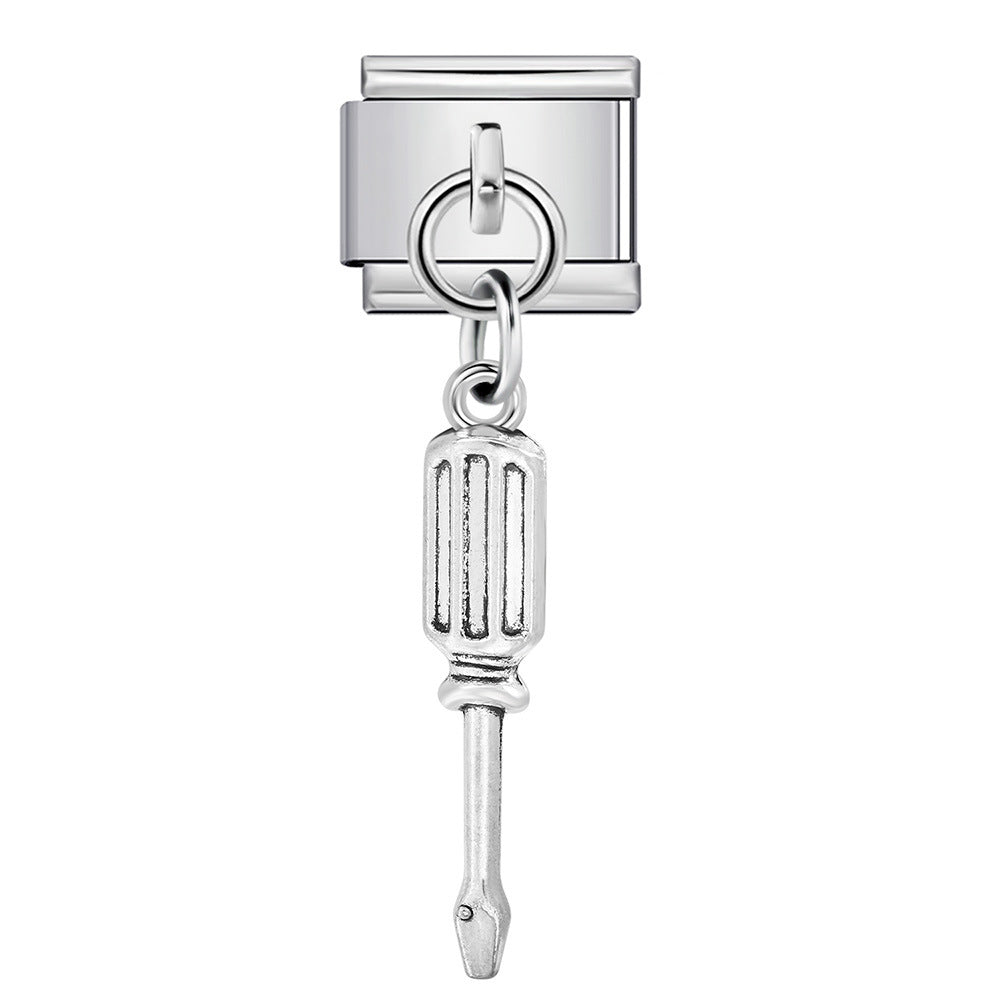 Wholesale 2PCS 9mm Italian Charm Starter Bracelets DIY Tool Shaped Pendant Stainless Steel Composable Bracelet