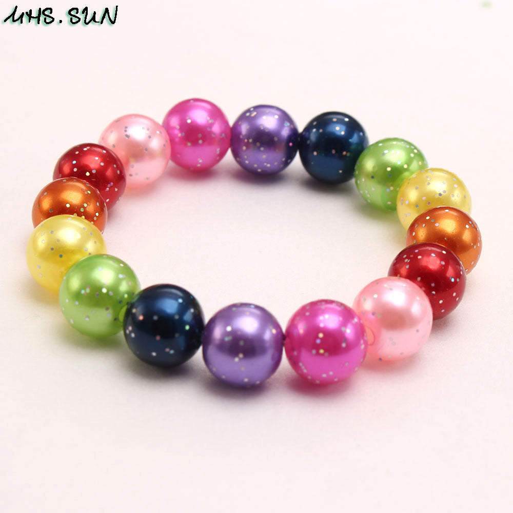 Wholesale Glitter Pink Acrylic Pearl Children's Bracelet ACC-BT-NiJia001