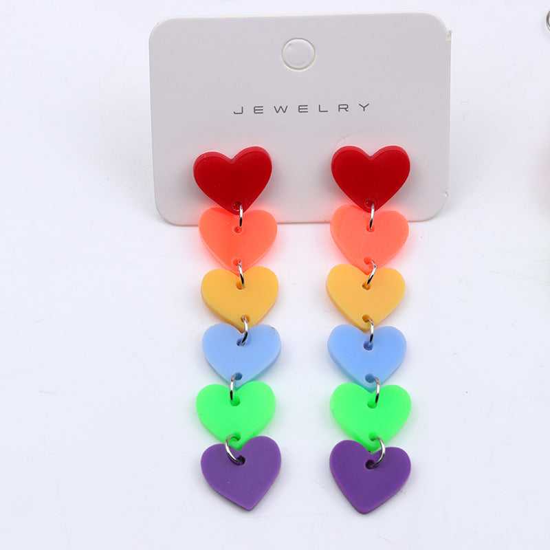 Wholesale Rainbow LGBT Pride Month Heart Shape Long Acrylic Earrings ACC-ES-DA015
