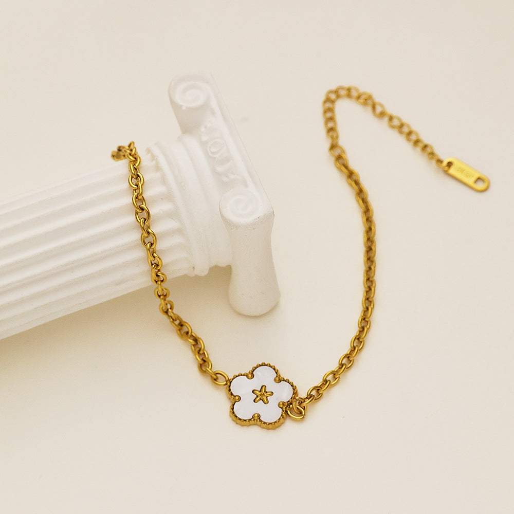 Wholesale Gold Five Leaf Flower White Shell Star Titanium Steel Bracelets ACC-BT-DaLang003