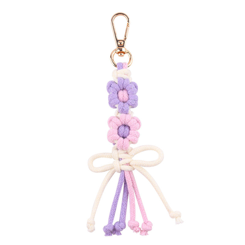 Wholesale Handwoven Cotton Rope Keychain Cartoon Flower Bow In Pink Korean Style Festival Gift