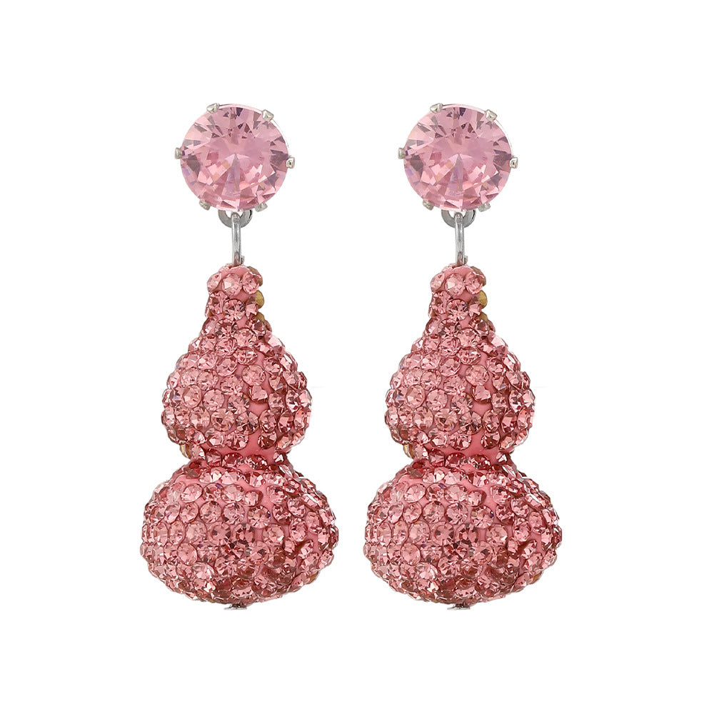 Wholesale Light luxury high-end earrings cute pink diamond gourd earrings