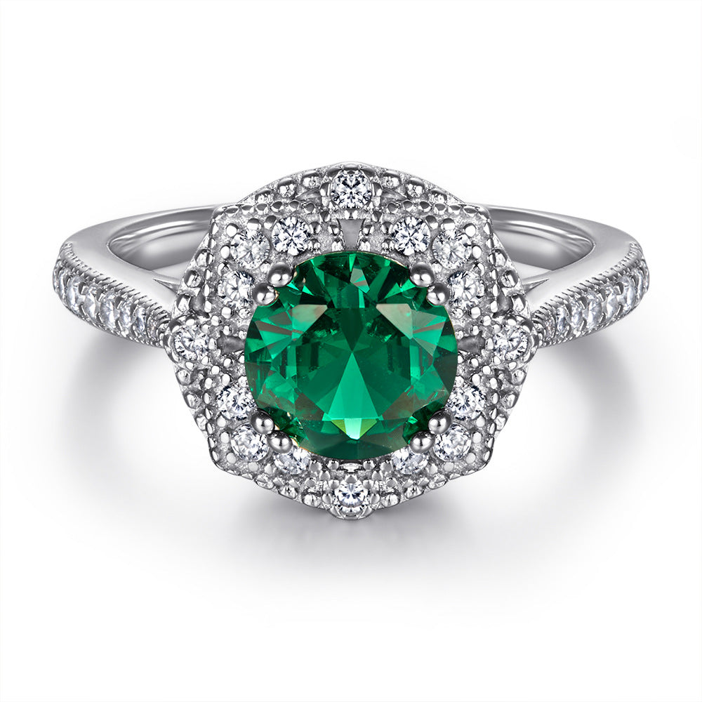 Wholesale s925 sterling silver micro-inlaid Zircon blue green gemstone fashion ring