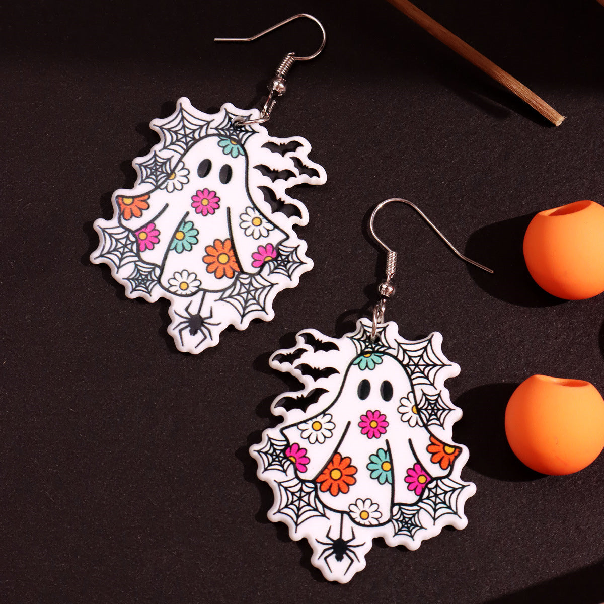 Wholesale Halloween Earrings Ghost Pumpkin Bat Spider Web Double-sided Acrylic Earrings
