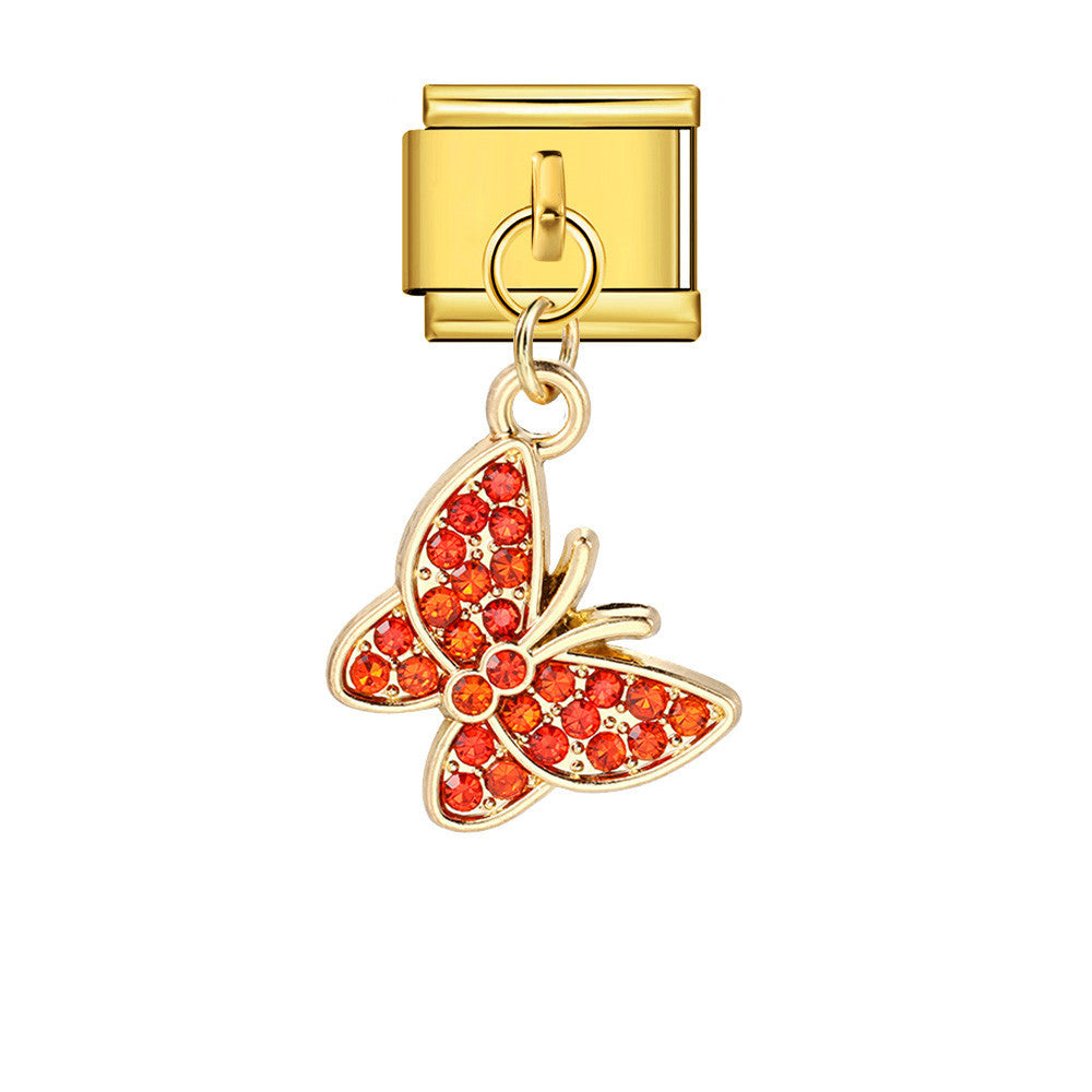 Wholesale 5pcs Italian Charm Bracelet 9mm DIY Splicing Diamond Butterfly Pendant Stainless Steel Composable Bracelet