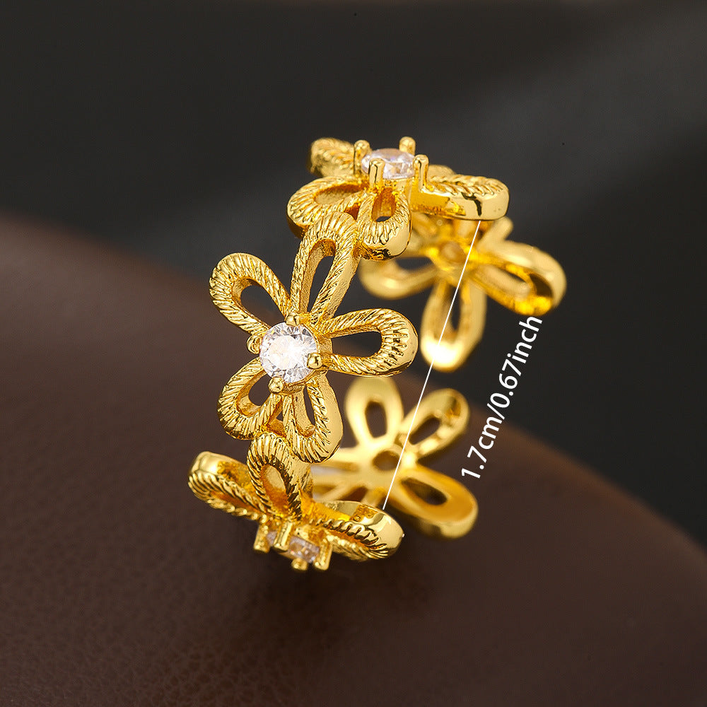Wholesale Flower Ring For Women Gold Zircon Hollowed Design Jewelry Gift