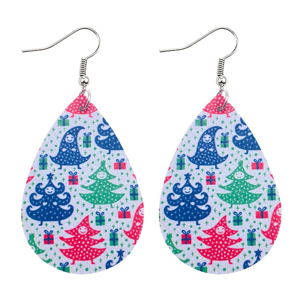Wholesale  Christmas earrings Christmas dwarfs midget double-sided print PU leather earrings