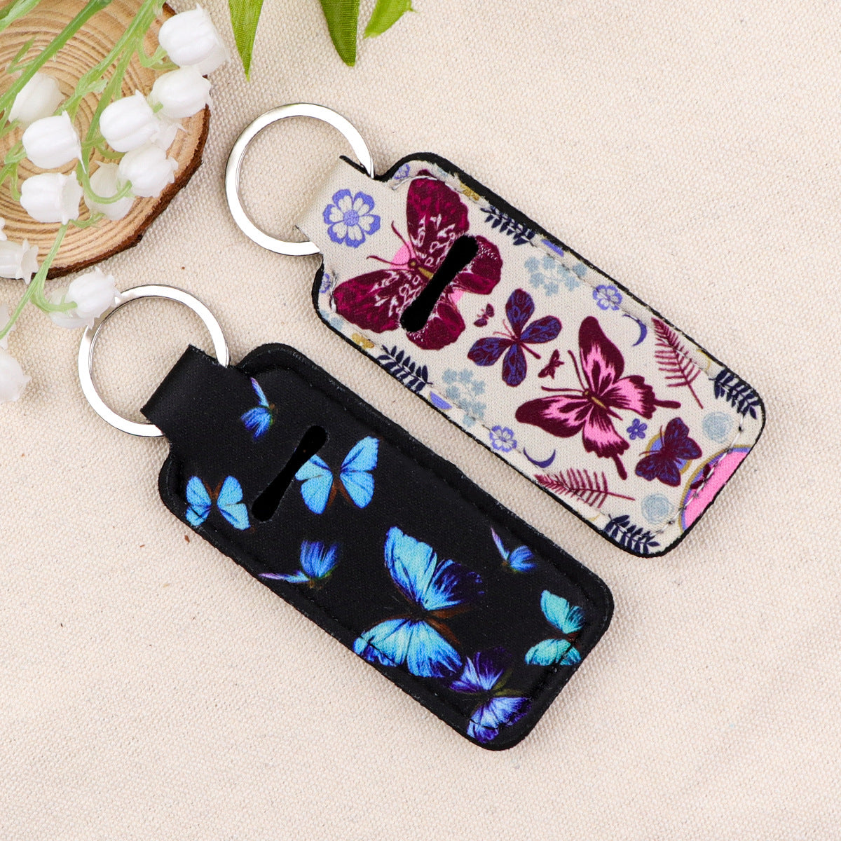 Wholesale 6pcs Cartoon Butterfly Lipstick Protective Case Keychain