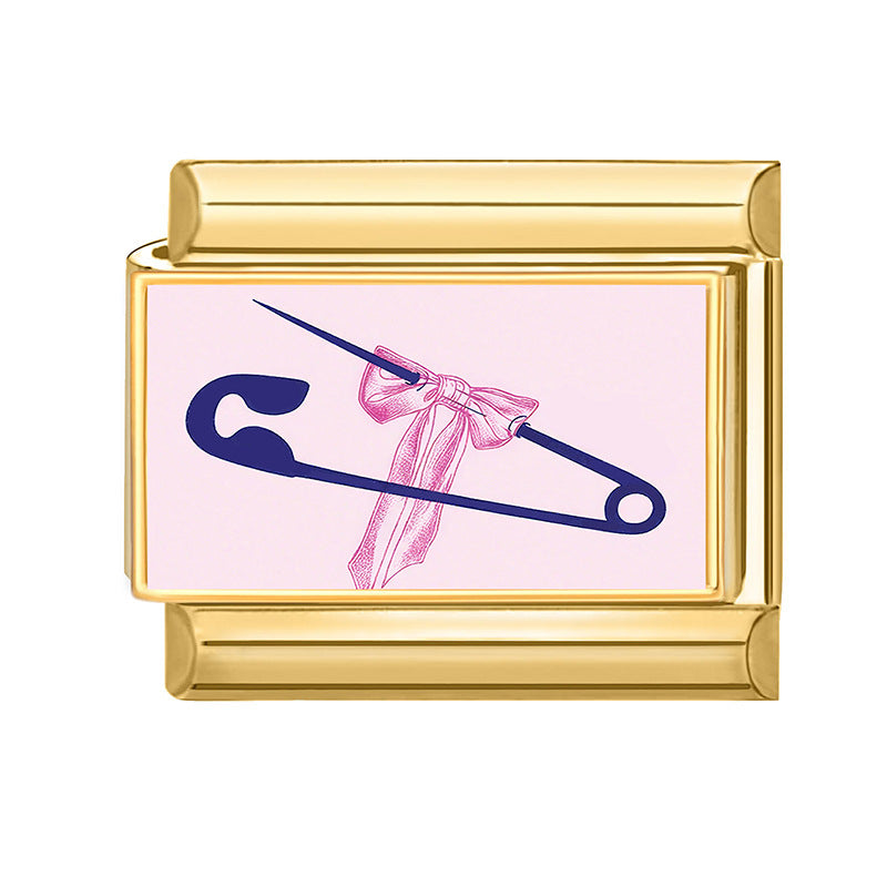 Wholesale Gold Plated Stainless Steel DIY Italian Modular Bracelet Charms Pink Cute Fashion Jewelry Accessory For Boutique Resale
