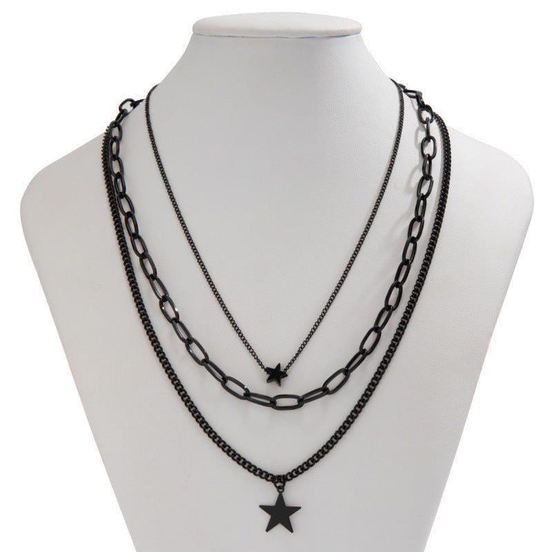 Wholesale Trendy Men S Black Layering Necklace With Star Pendant Chic Alloy Fashion Jewelry Accessory Everyday Wear And Boutique Resale Gift
