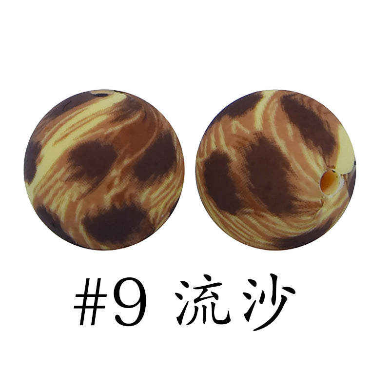 Wholesale 50pcs Western Style Leopard Skull Color Aztec Printed Silicone Balls Beads ACC-BDS-HeSheng007