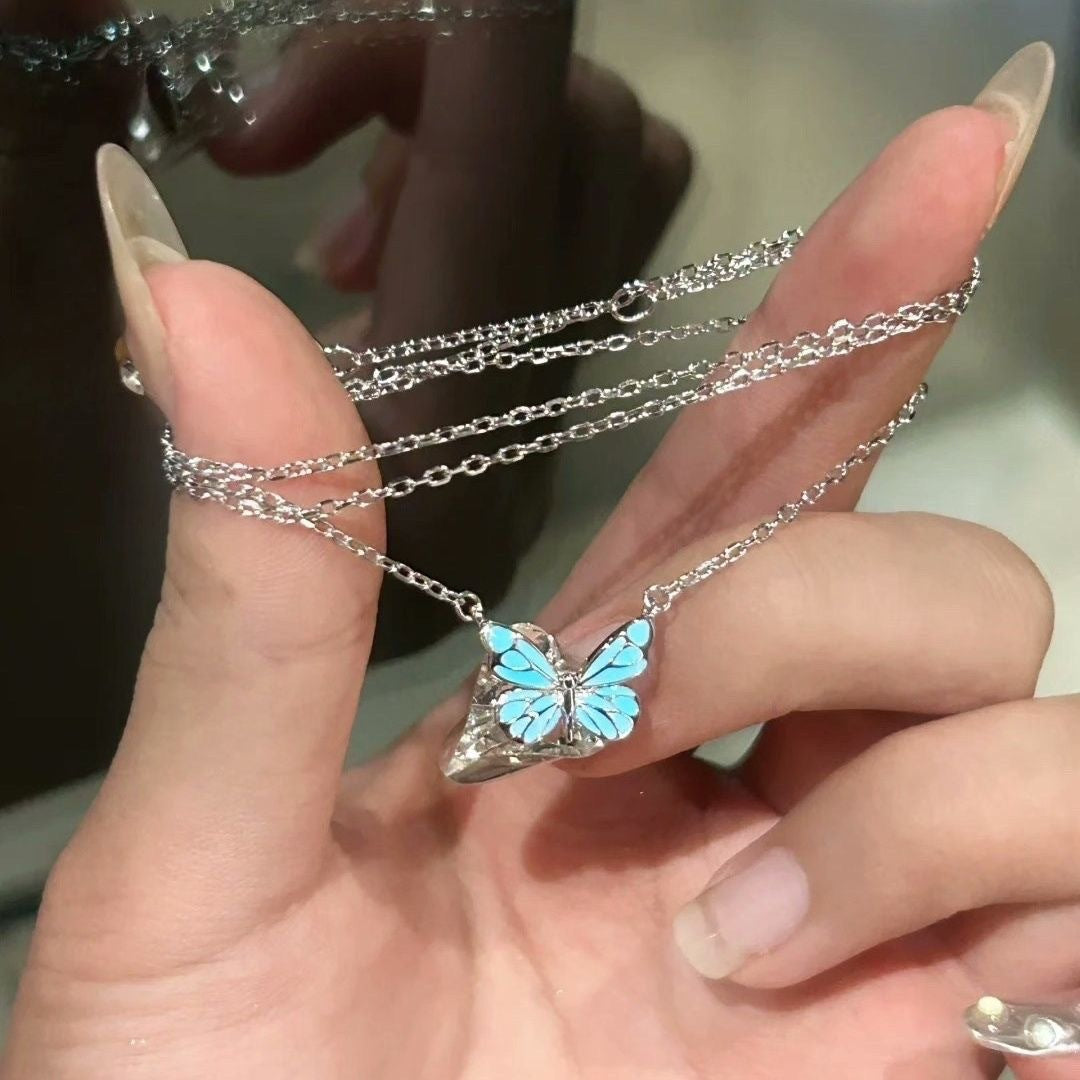 Wholesale blue light butterfly aurora clavicle necklace
