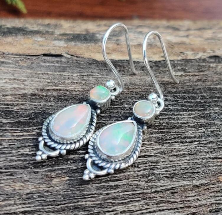 Wholesale Electroplated Alloy Drop Earrings,  Silver Edge Inlaid Colored Turquoise,  Bohemian Chic Gift Jewelry