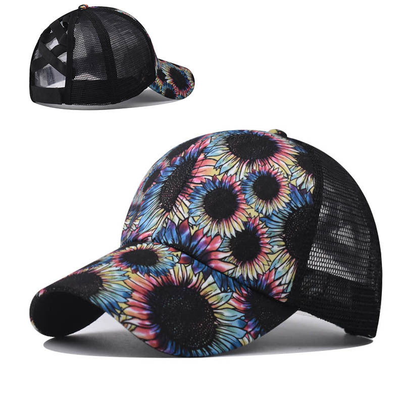 Wholesale Printed Baseball Cap With Ponytail Opening For Women Adjustable Curved Brim Summer Sun Protection Fashion Accessory