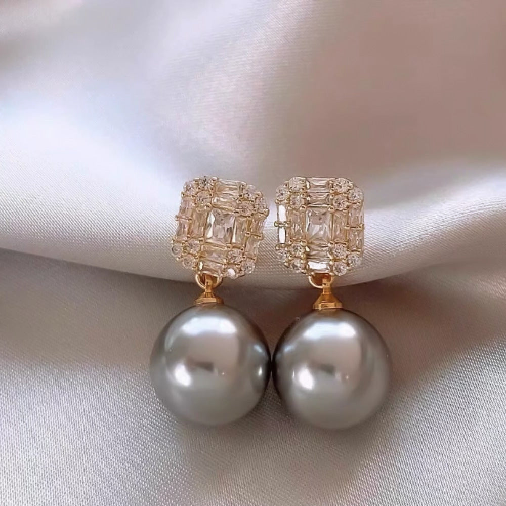 Wholesale Light luxury geometric zircon pearl earrings