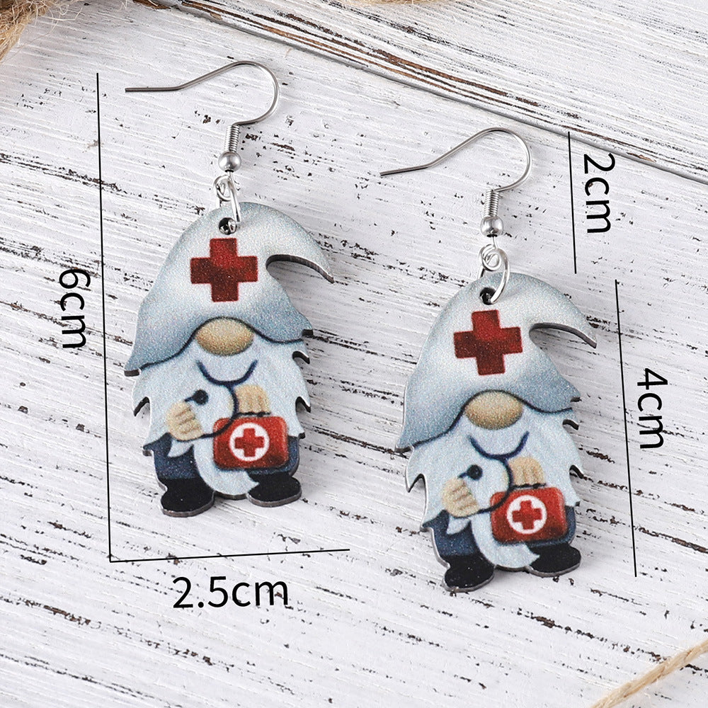 Wholesale Nurses'  Day Gnome Dangle Earrings — Cute Double-Sided Wooden Jewelry