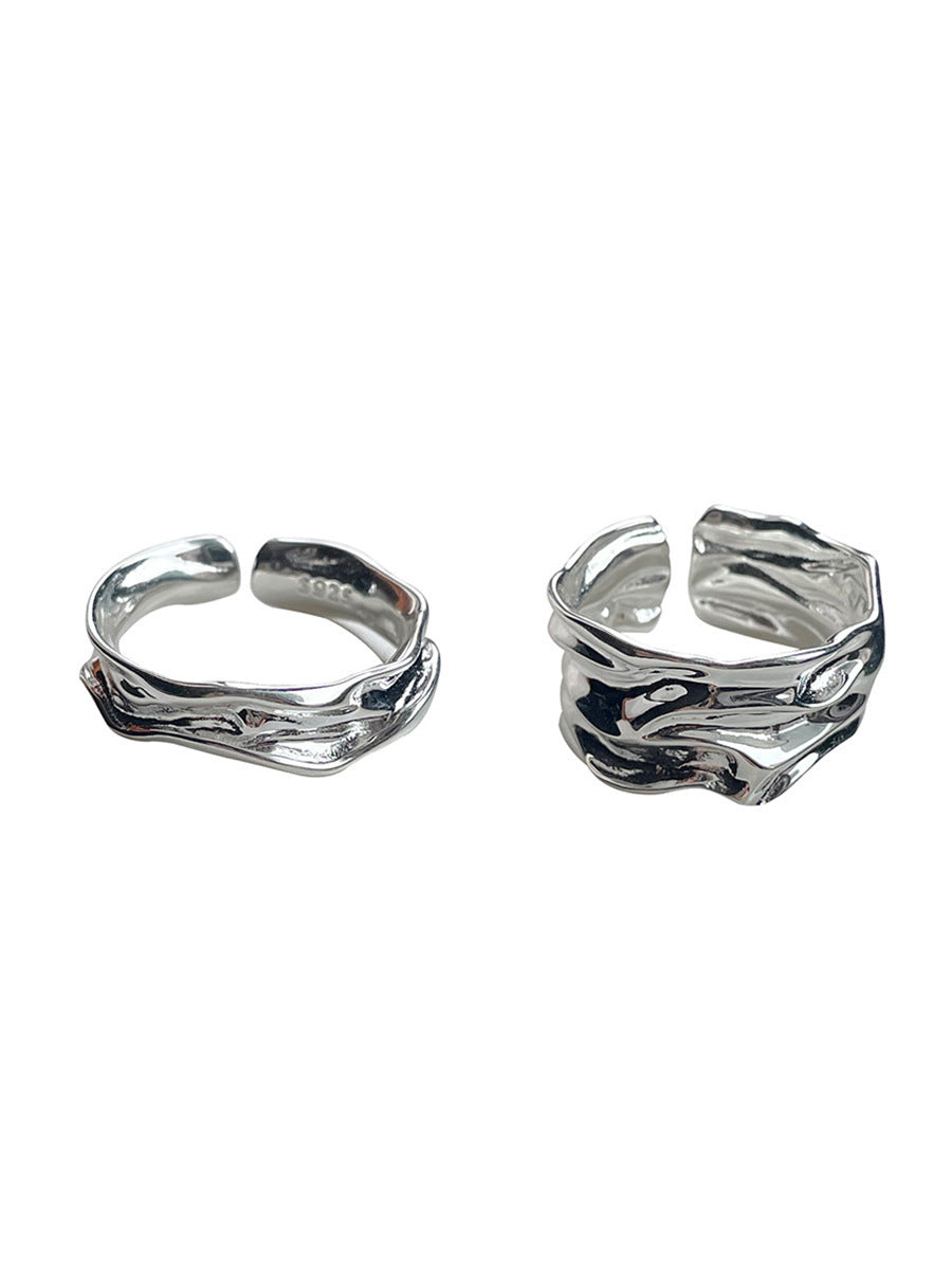 Wholesale Geometric pleated ring  exaggerated 925 silver concave-convex open ring