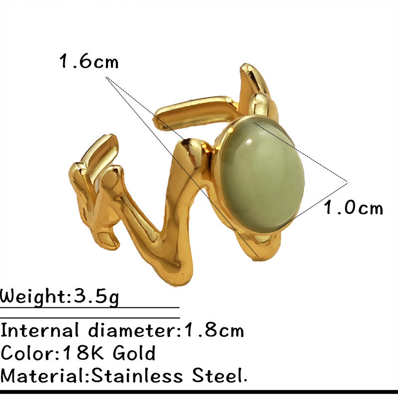 Wholesale  Titanium Steel Rings Inlaid with Natural Stone Jewelry Light Luxury  Versatile and High-End Stainless Steel Open Rings for Women