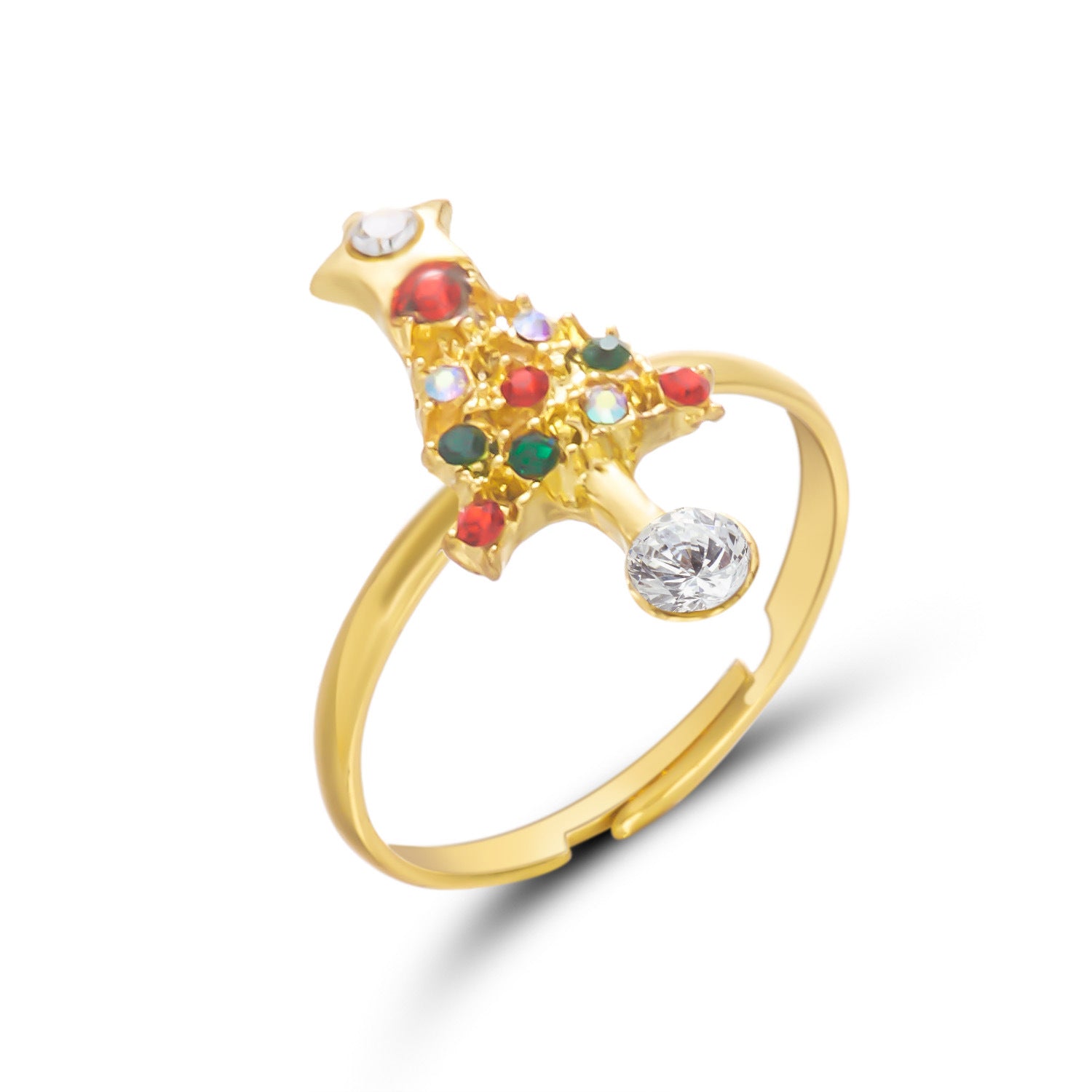 Wholesale Christmas tree  creative rhinestone painting oil ring