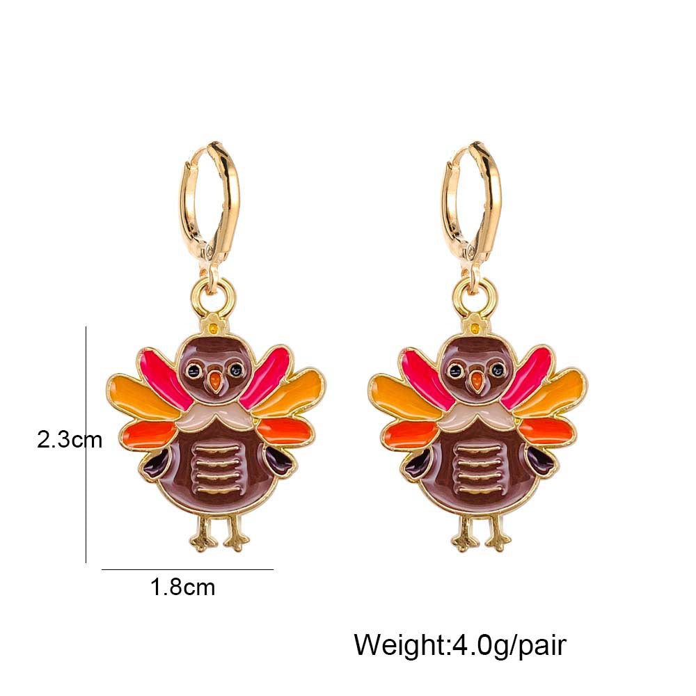 Wholesale Thanksgiving Turkey Truck Pumpkin Maple Leaf Alloy Oil Drop Earrings ACC-ES-ChenY049