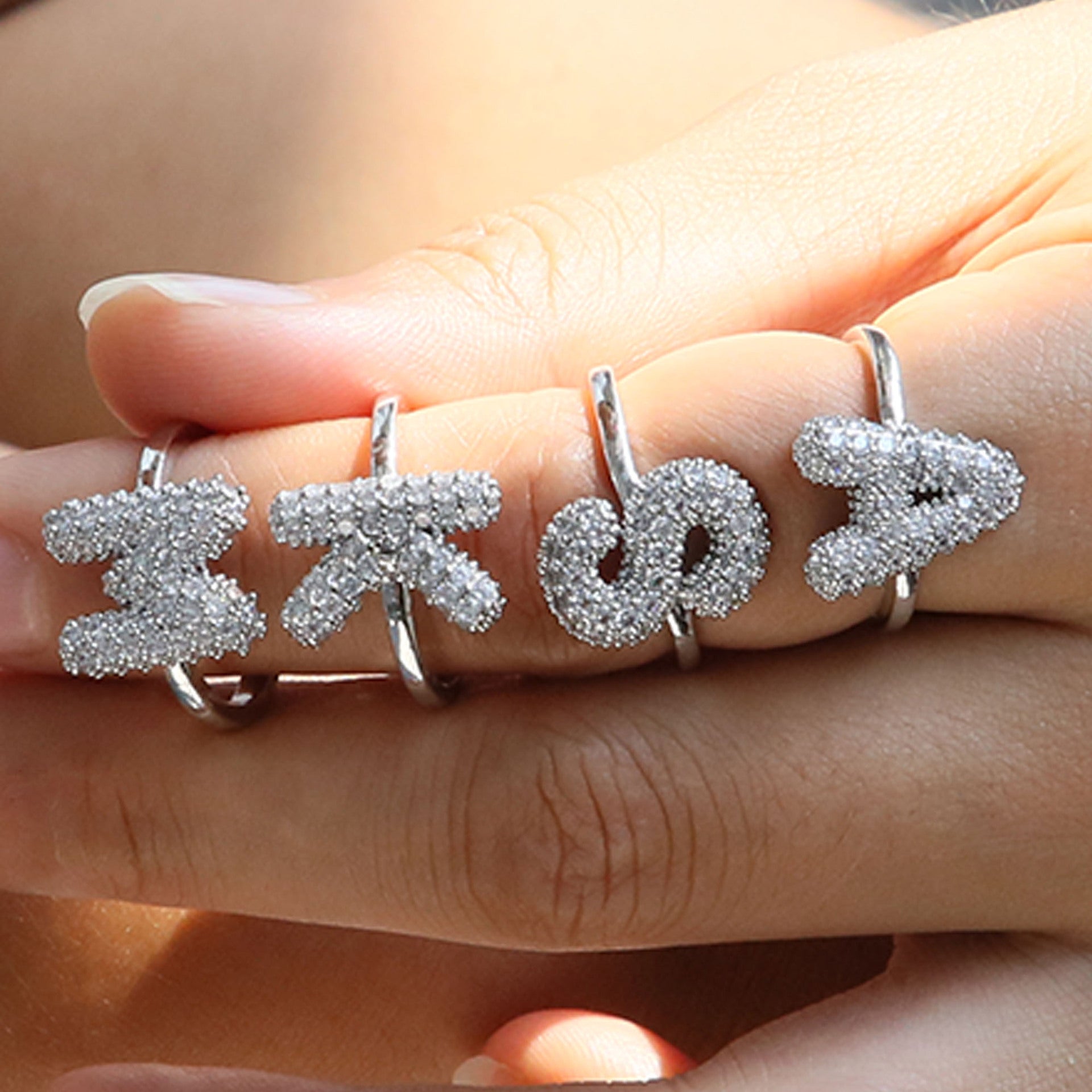 Wholesale  white gold balloon bubble cute 26 English letters open ring