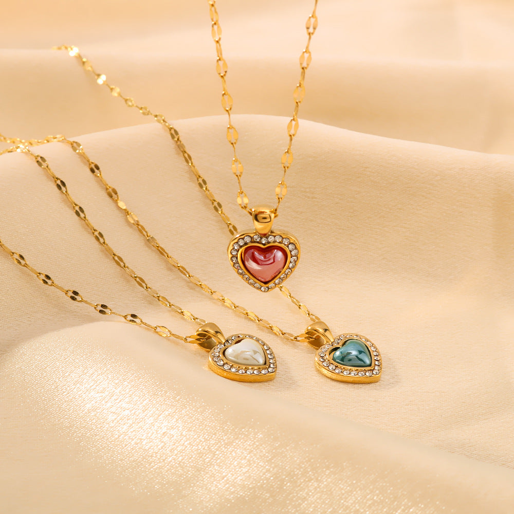 Wholesale  Stainless steel love-shaped necklace oil drop clavicle chain