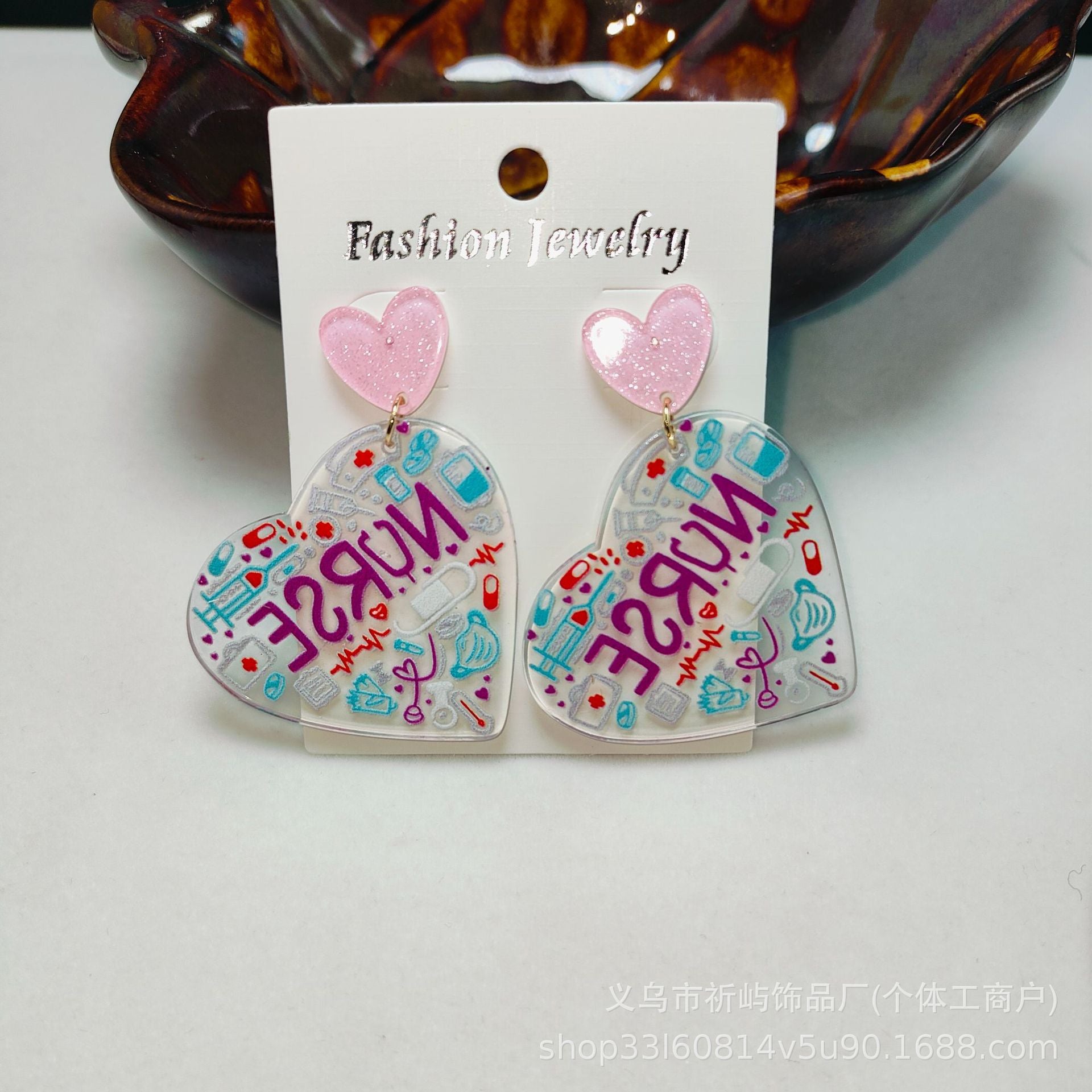 Wholesale Acrylic Plate Earrings Valentine's Day Sweet Love Red Lip Jewelry ACC-ES-Qiyu019