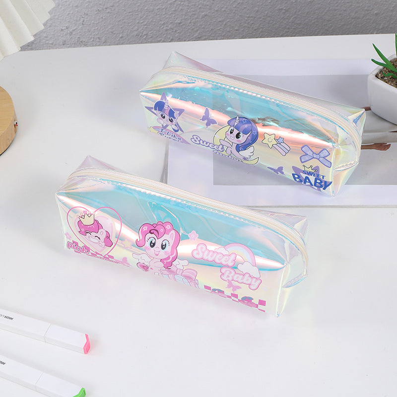 Wholesale Back to School Stationery Bag Cool Pony Cartoon Transparent Laser Cute Trendy Pencil Bag