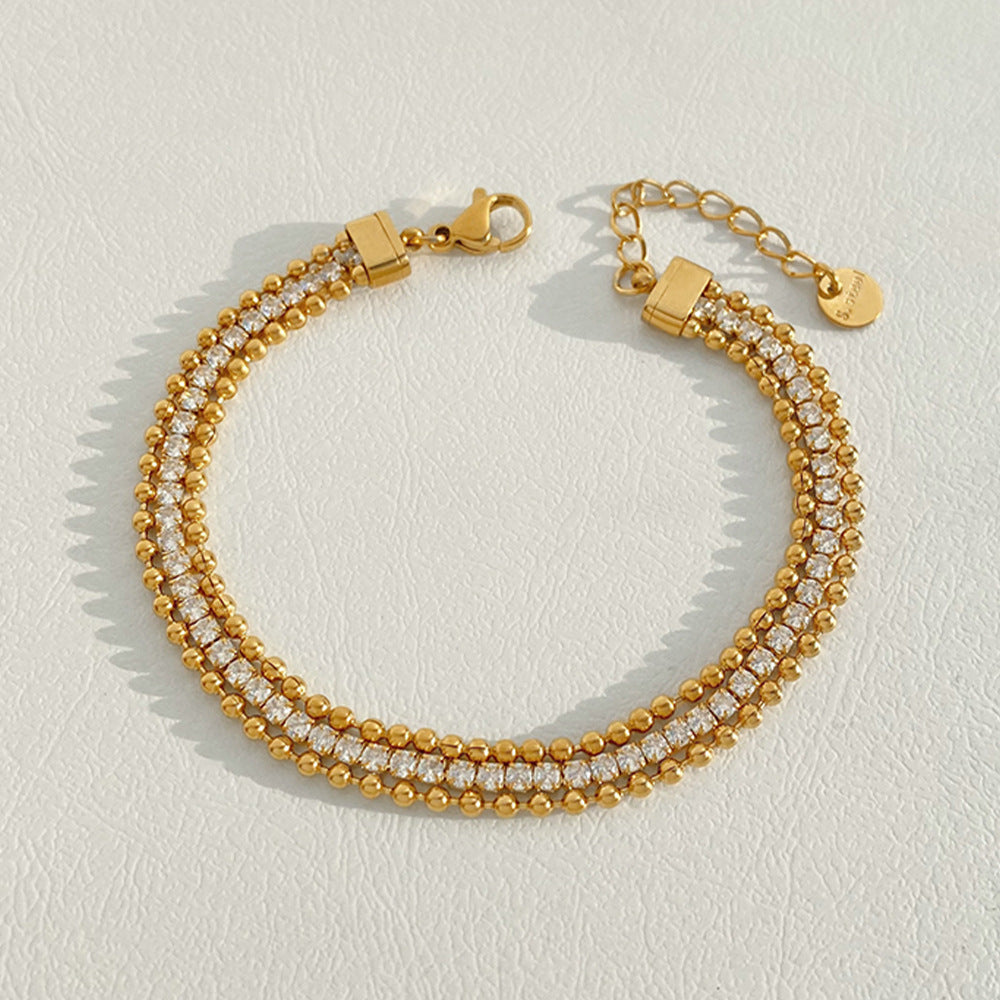 Wholesale stainless steel stacked PVD plated small gold beads bracelet