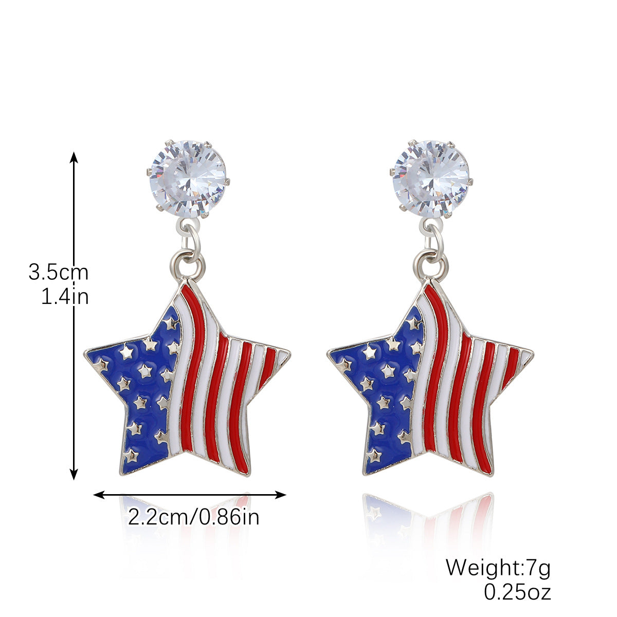 Wholesale  Alloy Oil Dropping Diamond Red White Blue Stripe Love Five-pointed Star Earrings