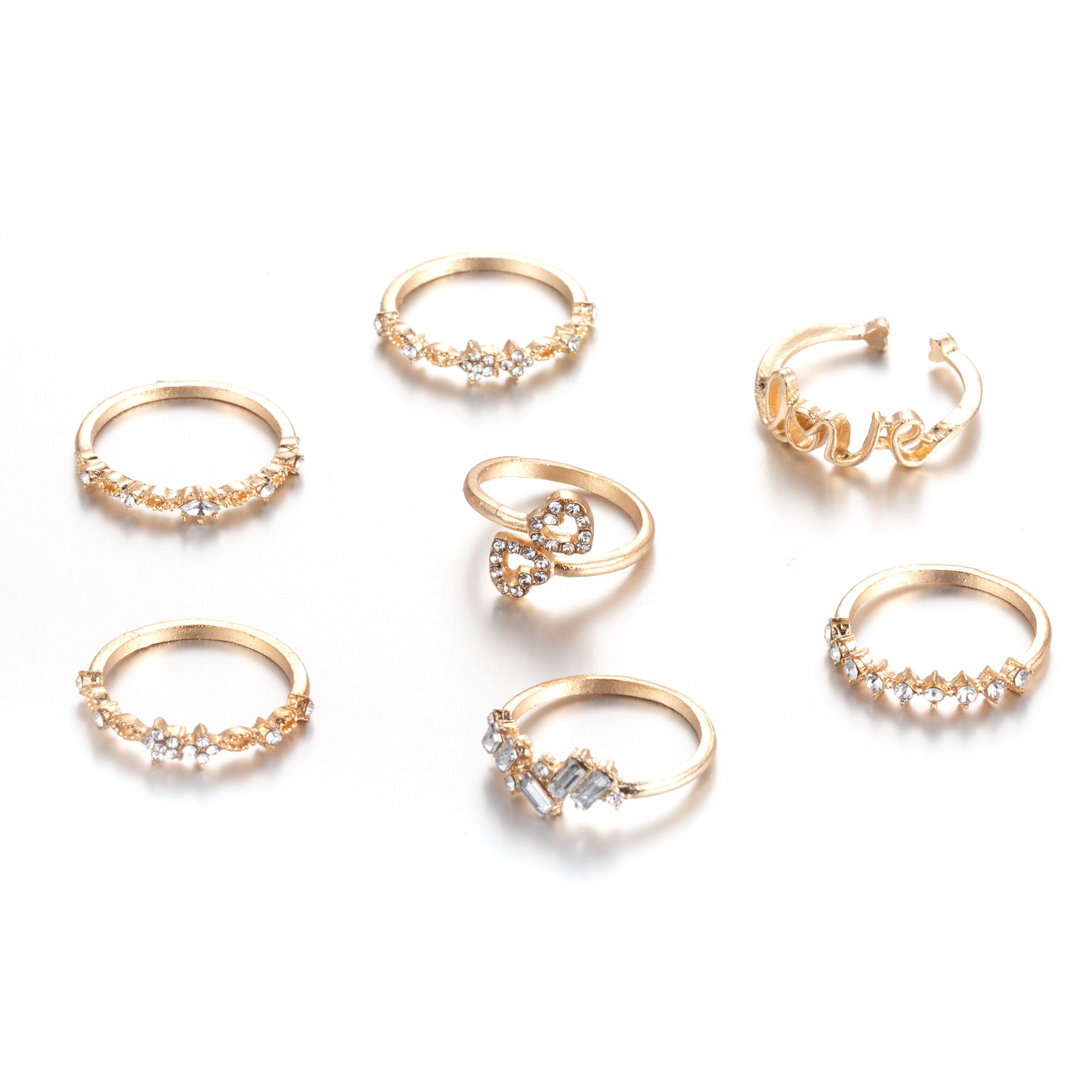 Wholesale  7pcs/set Gold combination ring  Love Point Diamond  ring