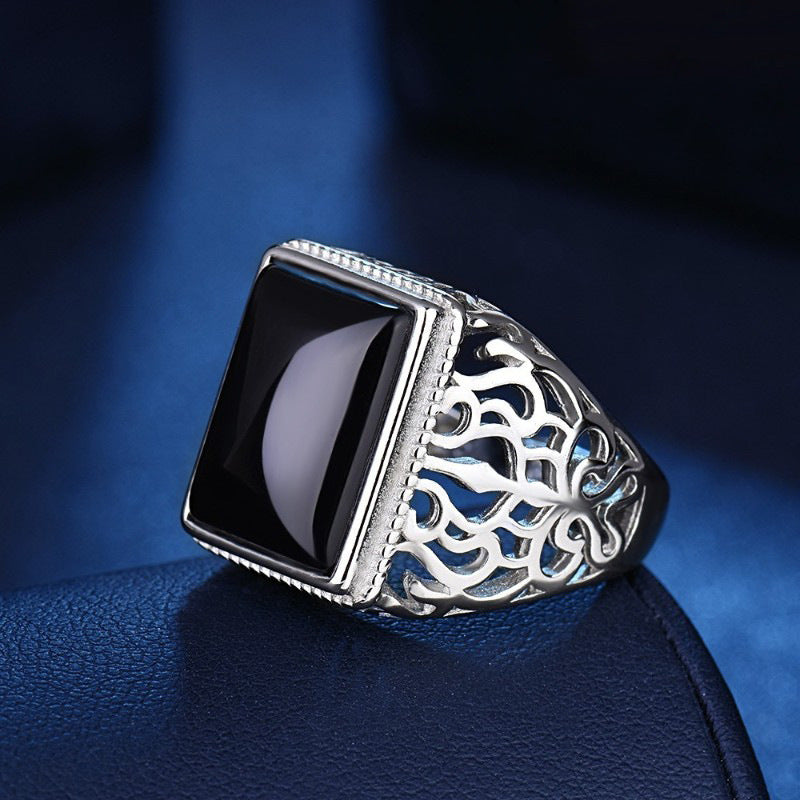 Wholesale Stylish Unisex Imitation Agate Rectangular Gemstone Ring Gold Green Contion Design Fashion Jewelry for Everyday Wear