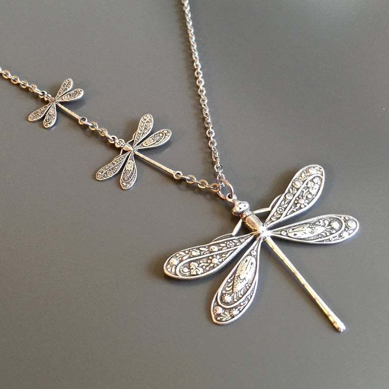 Wholesale Aliexpress Cross-Border New Carved Tribal Pattern Dragonfly Pendant Asymmetric Design Dragonfly Retro Sweater Chain