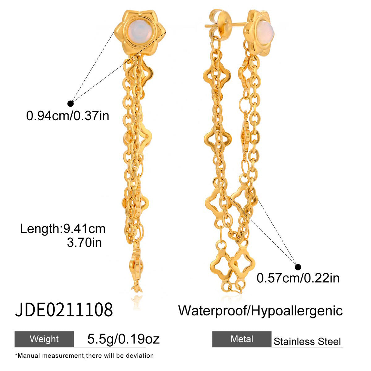 Wholesale Stainless steel hollowed-out four-leaf clover chain earrings