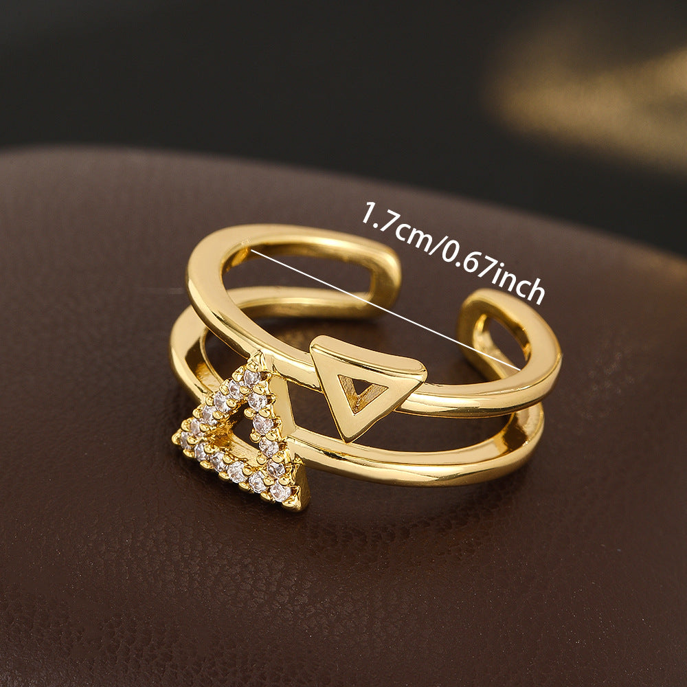 Wholesale Trendy Double Layer Geometric Open Ring Triangle Hollow Design Gold Copper Zircon Women S Everyday Jewelry