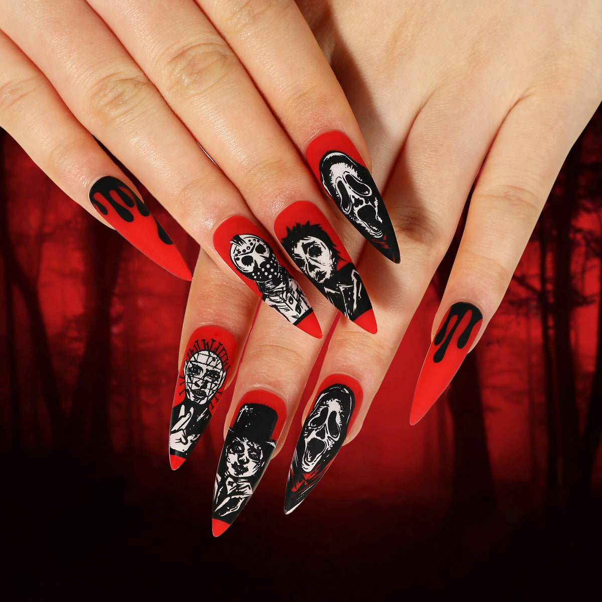 Wholesale 24 Pieces/box Halloween Skull Press-on Nails Kits Nail Stickers ACC-NS-LeFan123