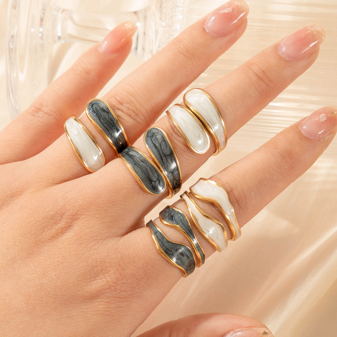 Wholesale drop oil opening ring personality hip hop vacuum plating titanium steel ring